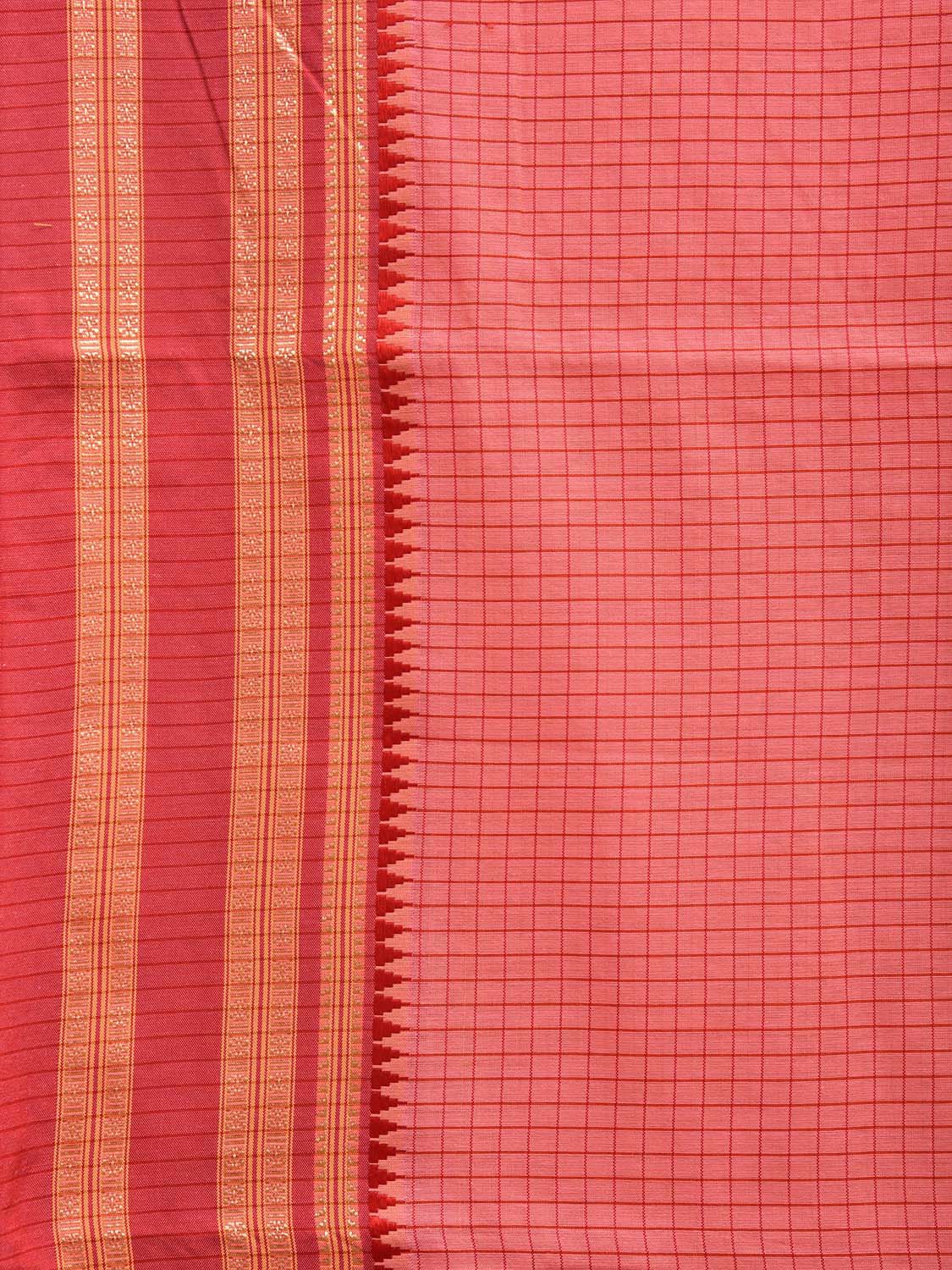 Peach and Red Bamboo Cotton Saree with Checks Design No Blouse bc0492