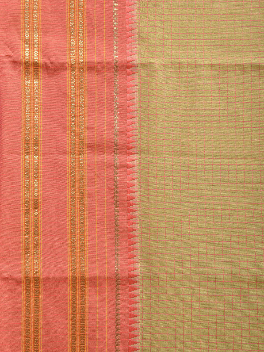 Light Green and Peach Bamboo Cotton Viscose Silk Saree with Checks Design No Blouse bc0496