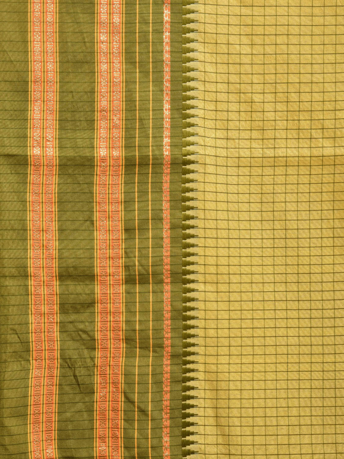 Yellow and Green Bamboo Cotton Viscose Silk Saree with Checks Design No Blouse bc0500