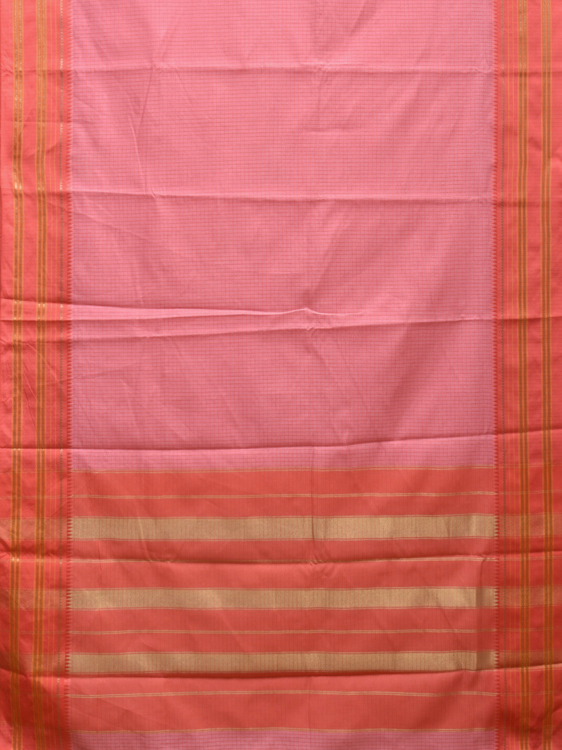 Baby Pink and Peach Bamboo Cotton Viscose Silk Saree with Checks Design No Blouse bc0501