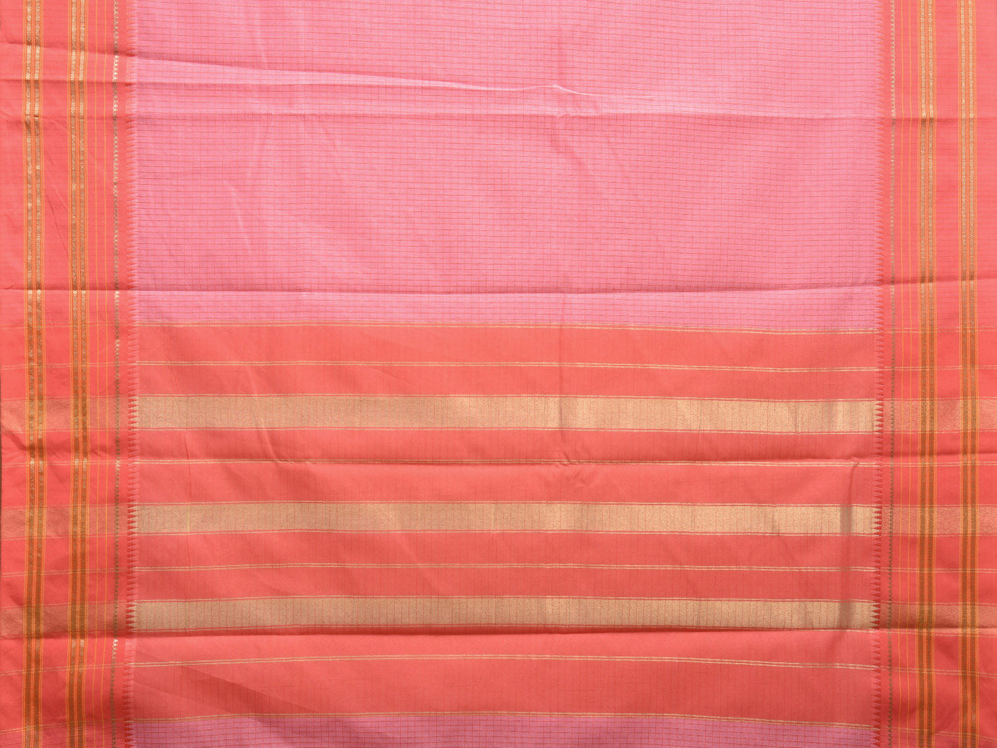Baby Pink and Peach Bamboo Cotton Viscose Silk Saree with Checks Design No Blouse bc0501