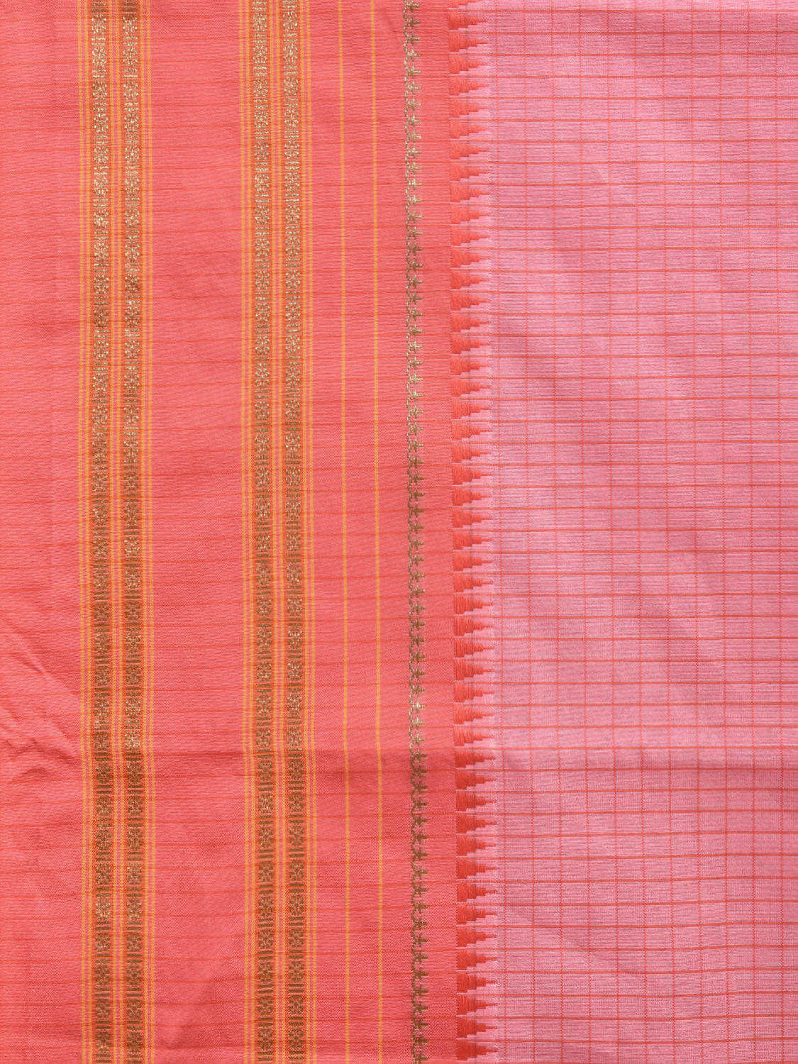 Baby Pink and Peach Bamboo Cotton Viscose Silk Saree with Checks Design No Blouse bc0501