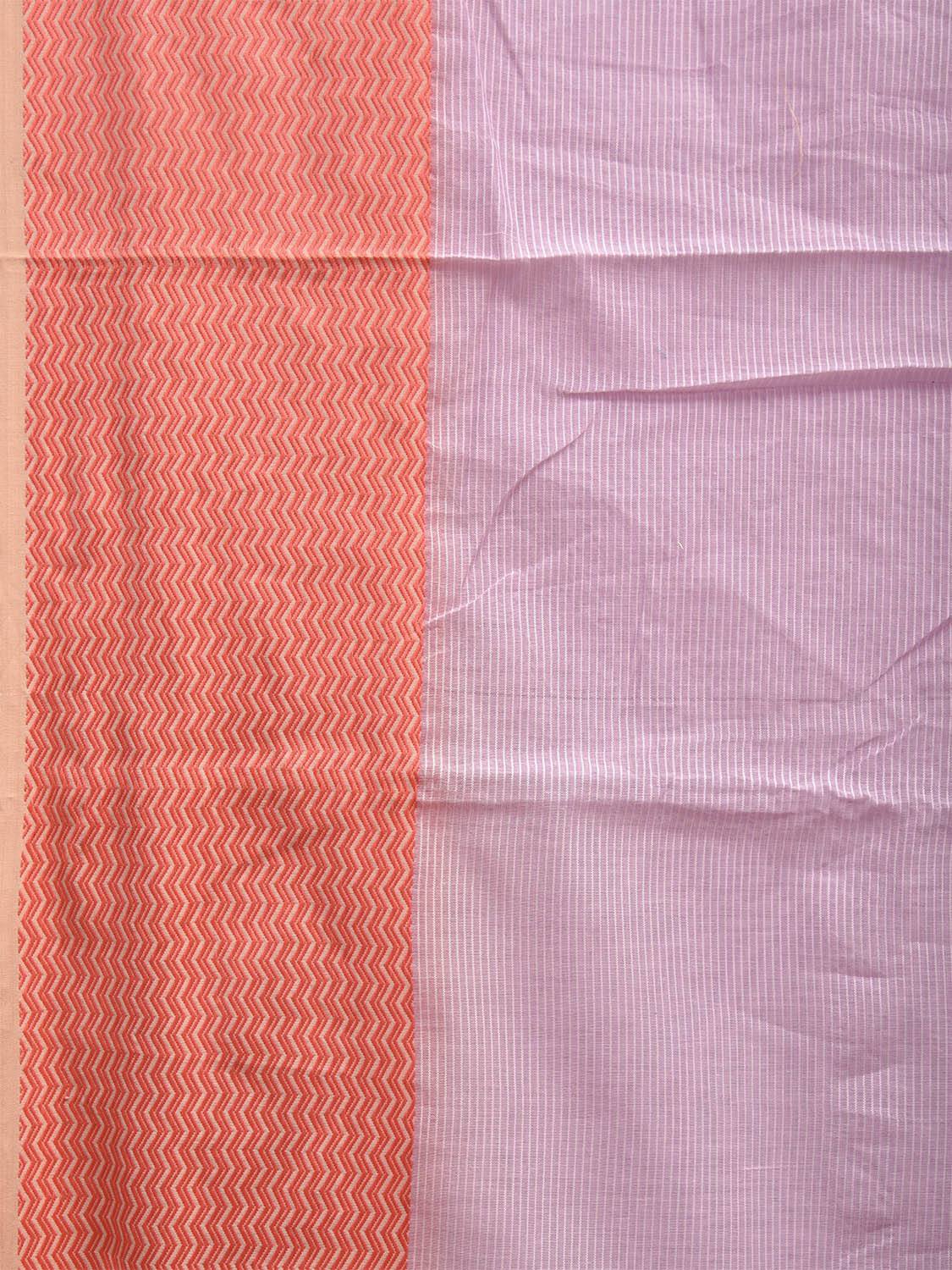 Light Lavender and Orange Bamboo Cotton Saree with Strips and Zig-Zag Border Design No Blouse bc0507