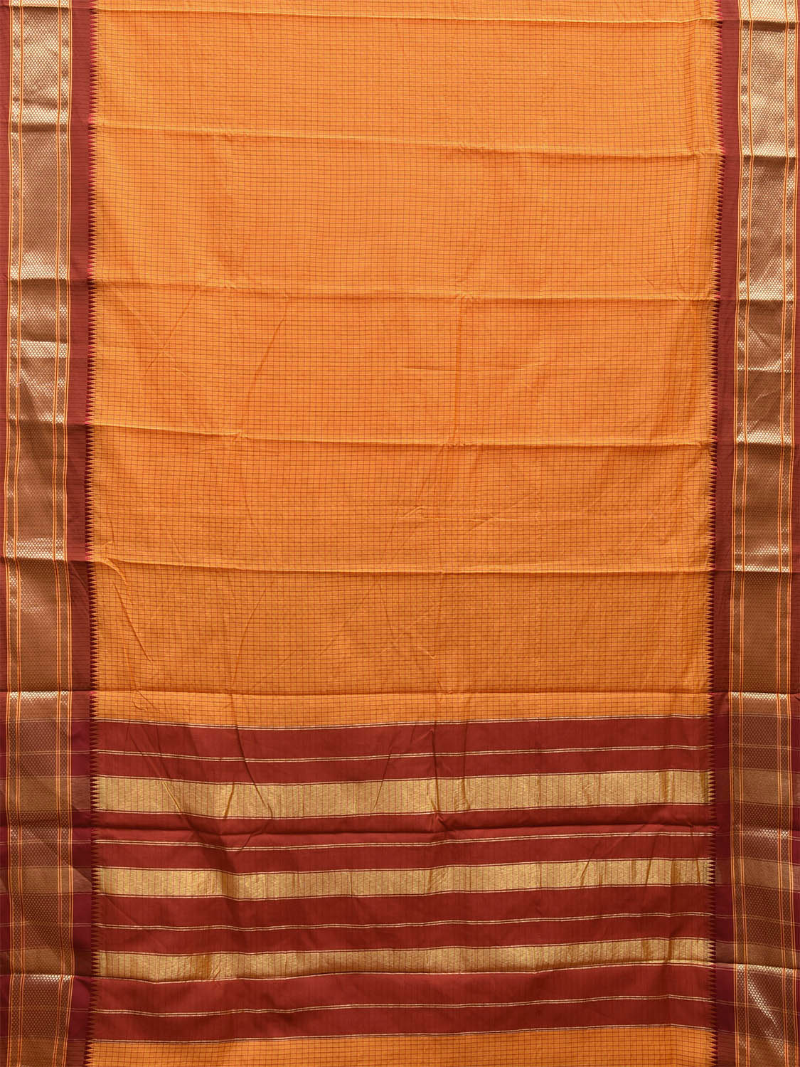 Yellow and Red Bamboo Cotton Saree with Checks Design No Blouse bc0513