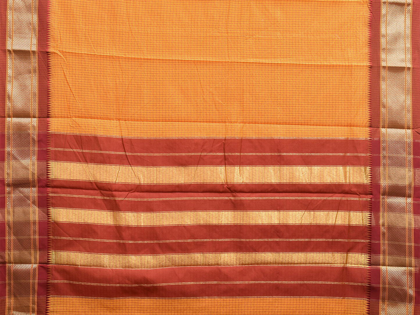 Yellow and Red Bamboo Cotton Saree with Checks Design No Blouse bc0513