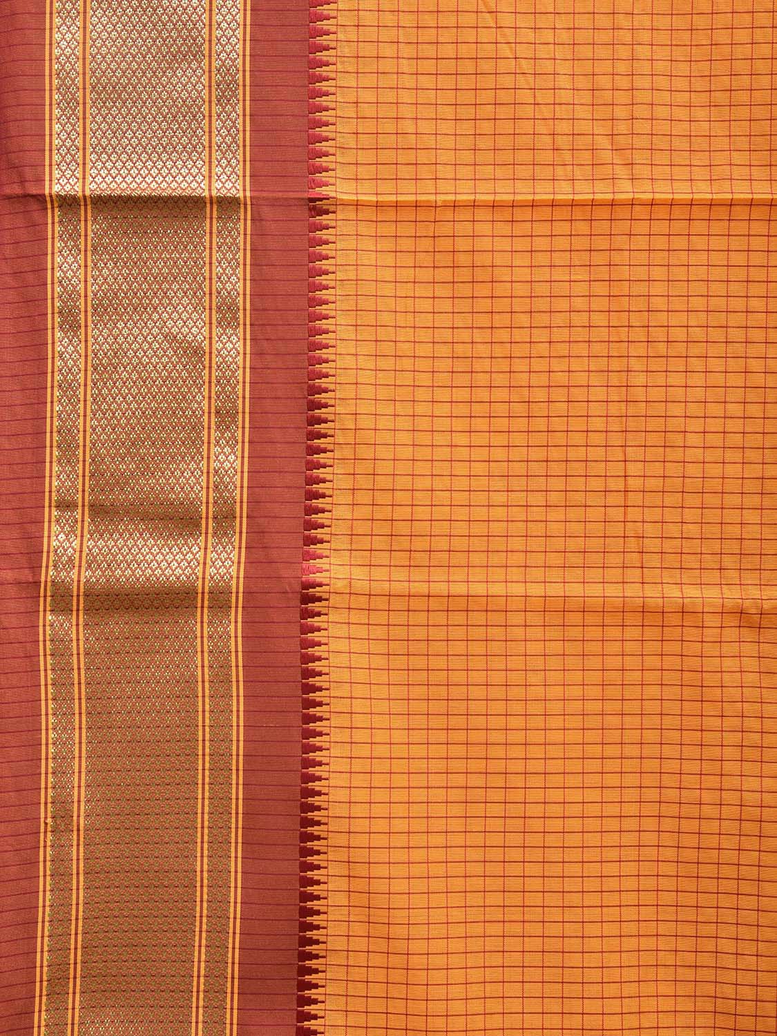 Yellow and Red Bamboo Cotton Saree with Checks Design No Blouse bc0513