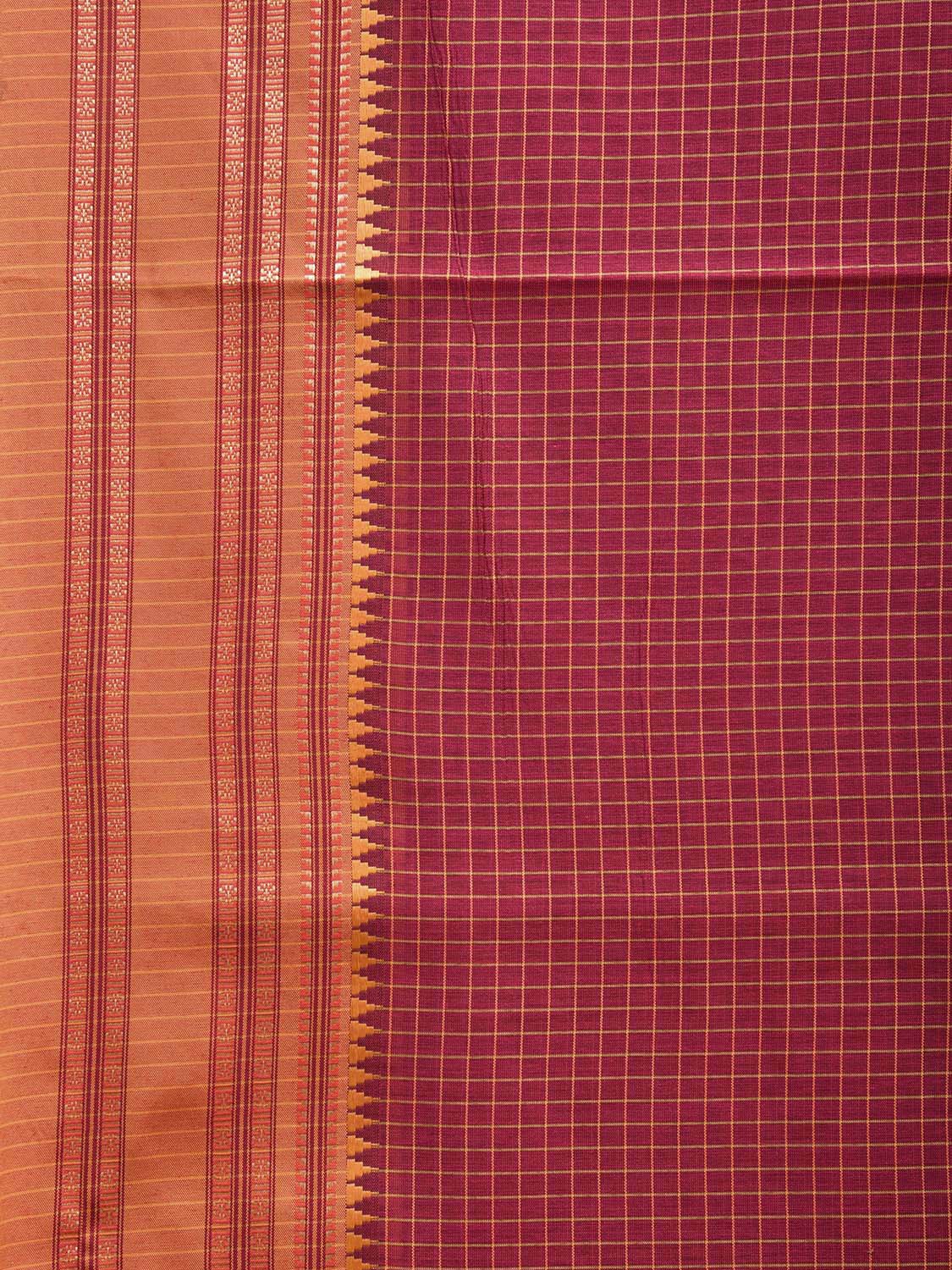 Magenta and Mustard Bamboo Cotton Saree with Checks Design No Blouse bc0516