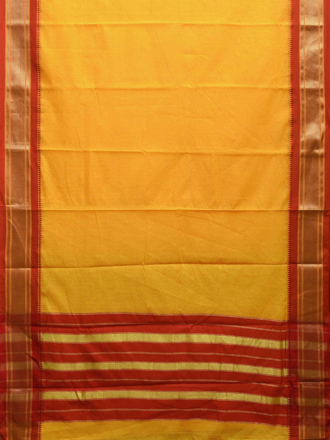Yellow and Red Bamboo Cotton Plain Saree with Contrast and Strips Pallu Design No Blouse bc0518