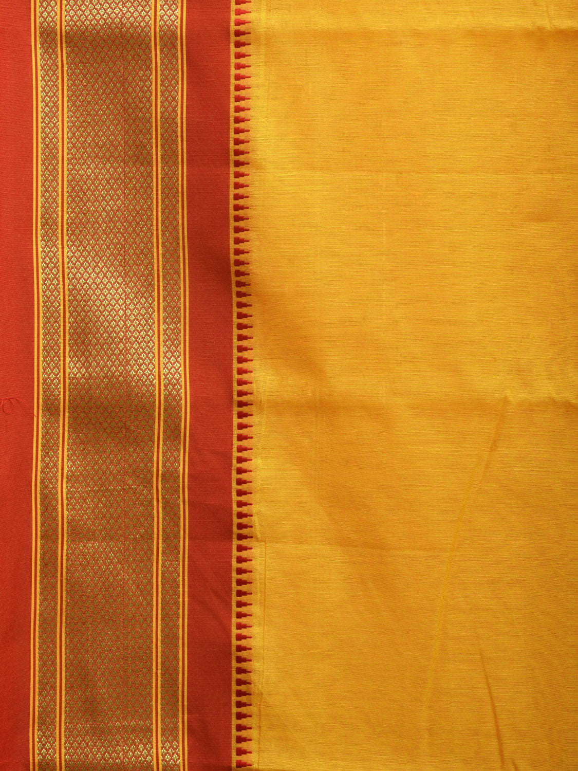 Yellow and Red Bamboo Cotton Plain Saree with Contrast and Strips Pallu Design No Blouse bc0518