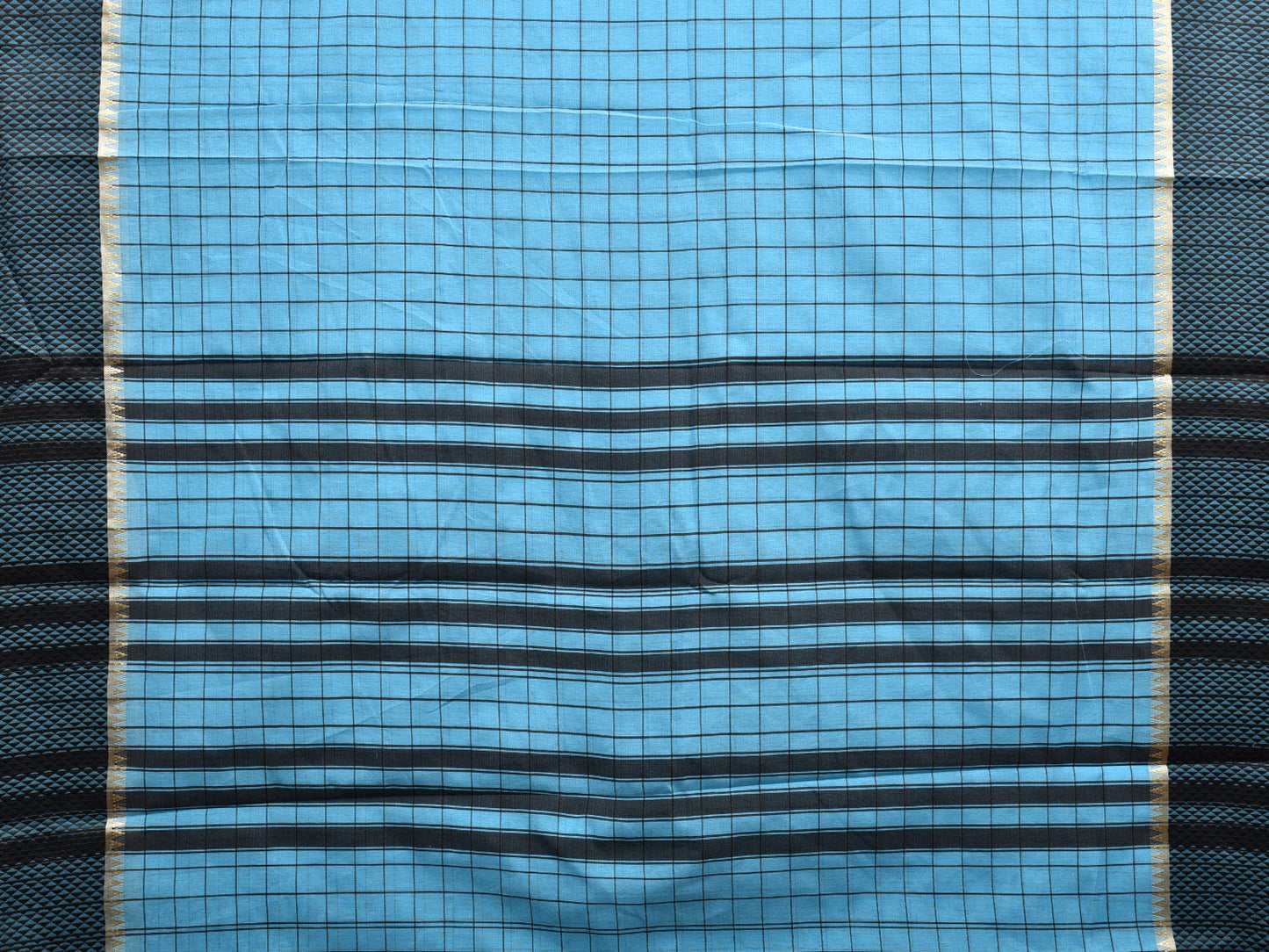 Blue and Black Bamboo Cotton Saree with Big Checks Design No Blouse bc0519