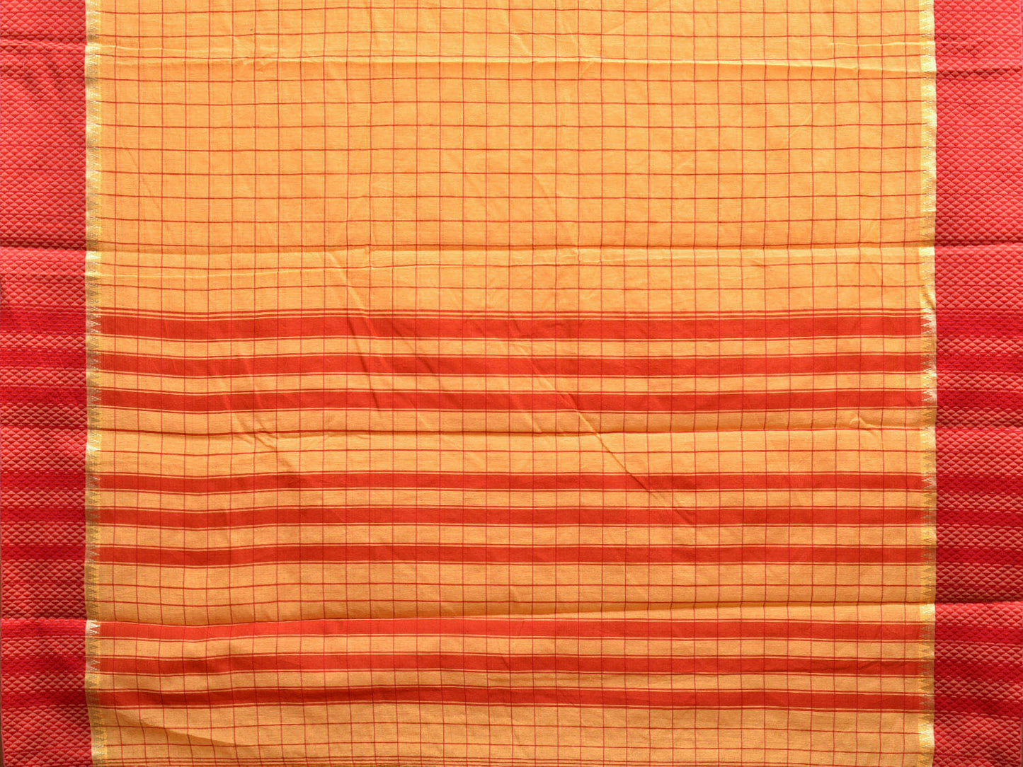 Yellow and Red Bamboo Cotton Saree with Big Checks Design No Blouse bc0522