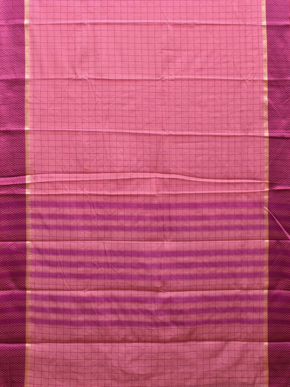 Baby Pink and Pink Bamboo Cotton Saree with Big Checks Design No Blouse bc0523