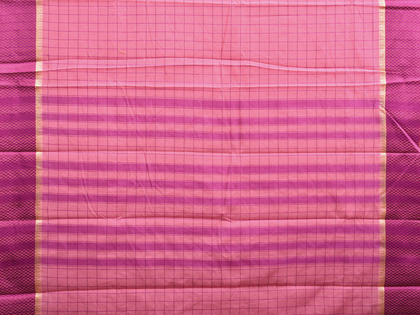 Baby Pink and Pink Bamboo Cotton Saree with Big Checks Design No Blouse bc0523