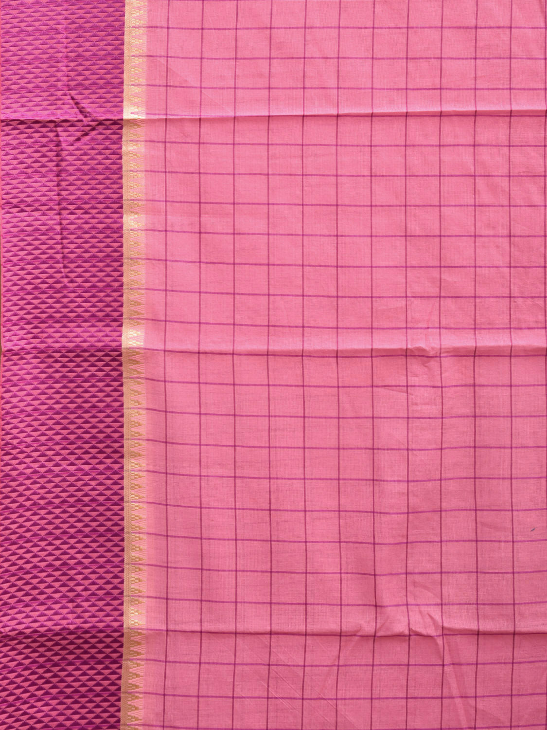 Baby Pink and Pink Bamboo Cotton Saree with Big Checks Design No Blouse bc0523