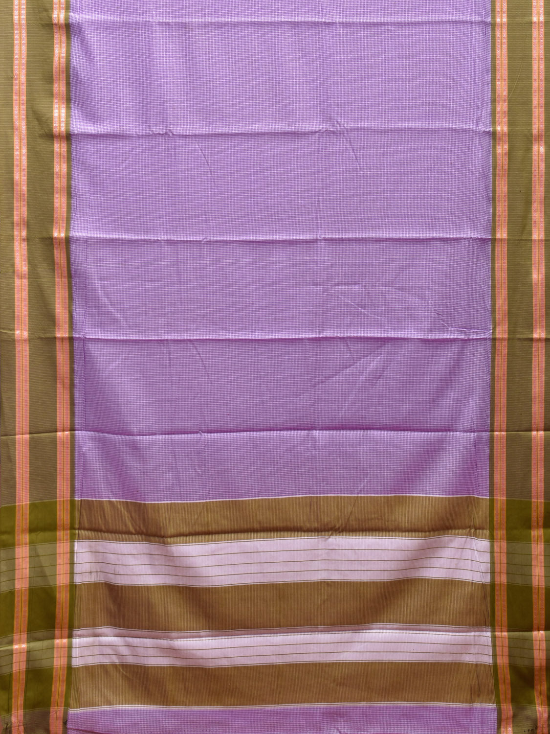 Blue and Olive Bamboo Cotton Saree with Small Checks Design No Blouse bc0524