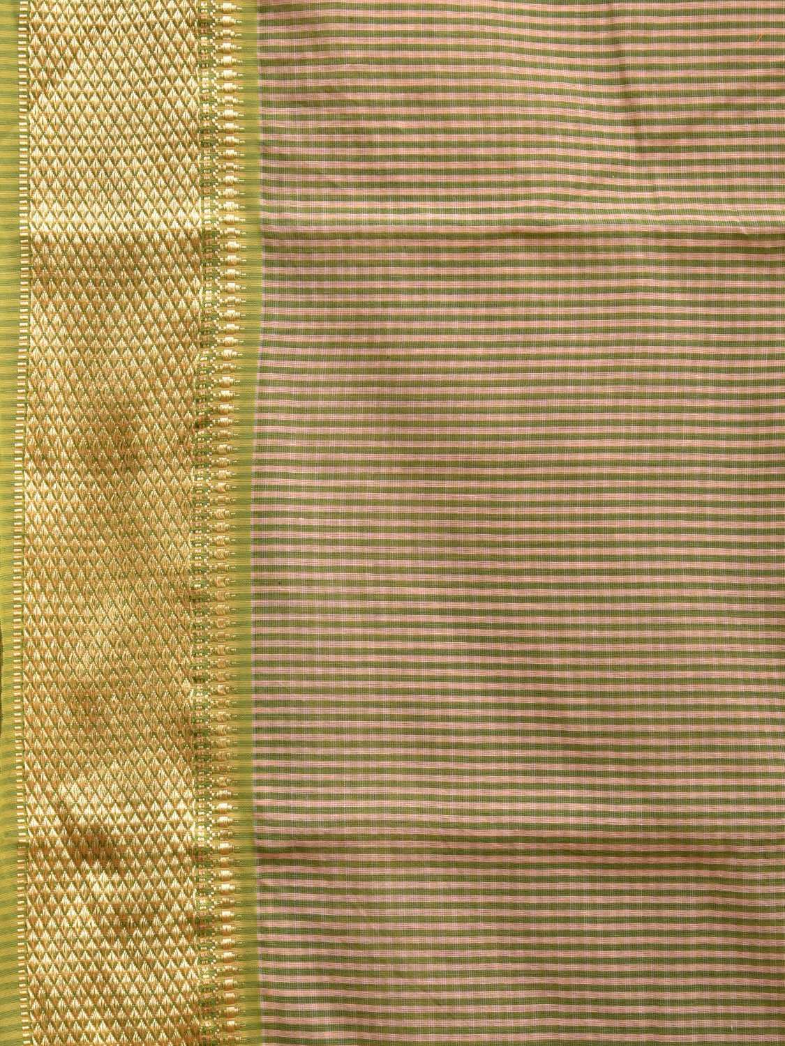 Green Bamboo Cotton Saree with Strips Design No Blouse bc0525