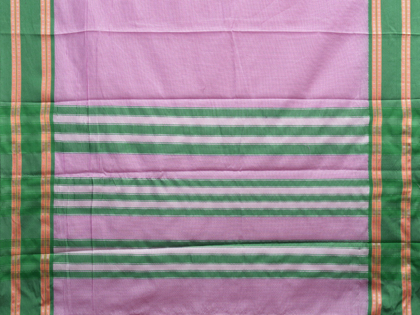 Baby Pink and Green Bamboo Cotton Saree with Small Checks Design No Blouse bc0526