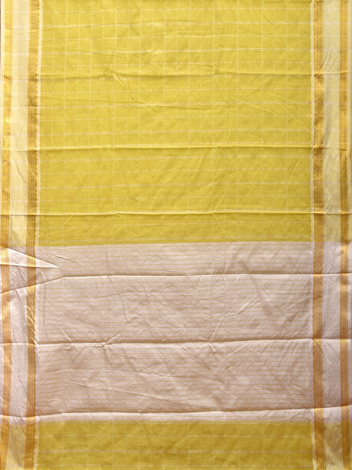Yellow and White Bamboo Cotton Saree with Big Checks Design No Blouse bc0530