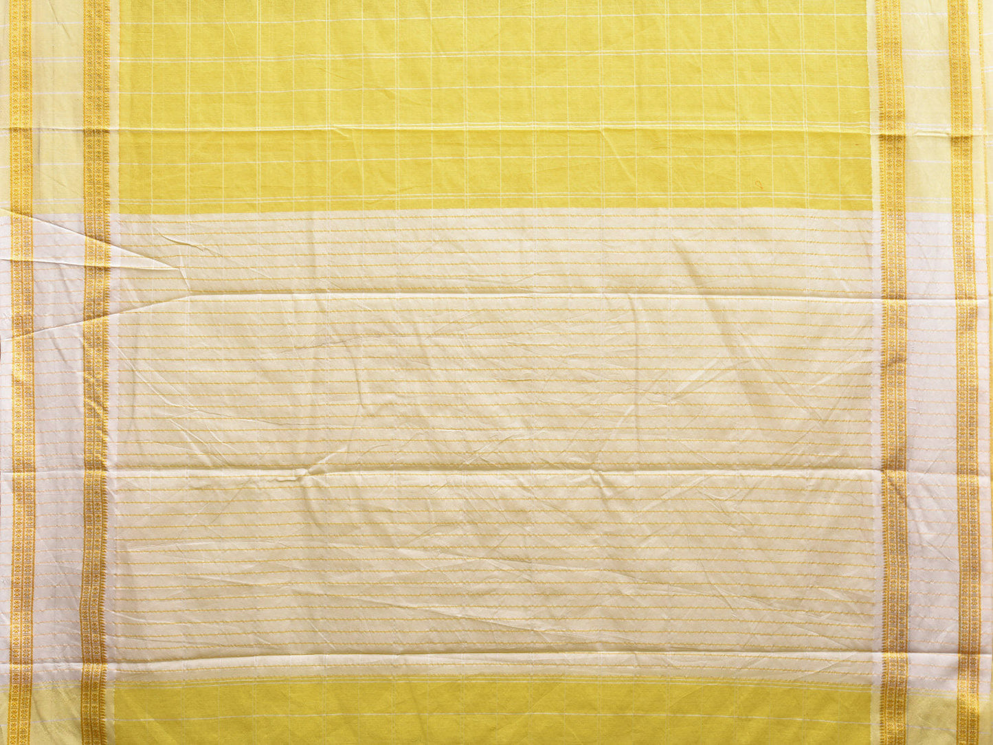 Yellow and White Bamboo Cotton Saree with Big Checks Design No Blouse bc0530