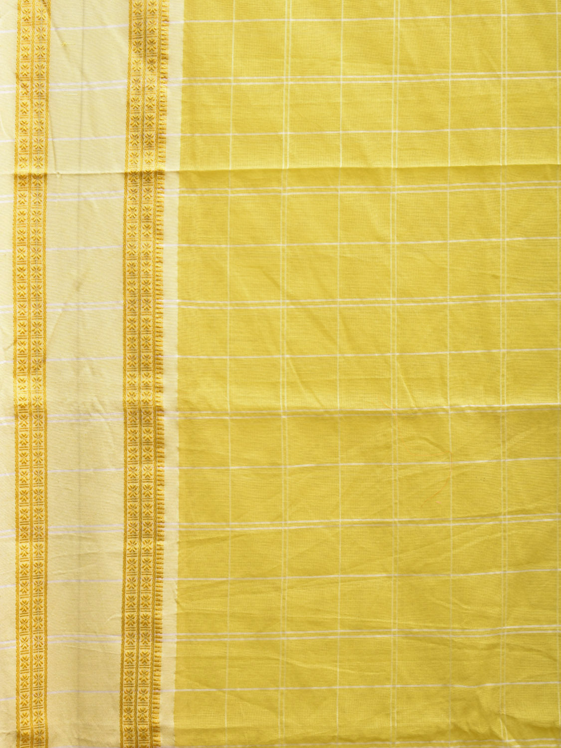 Yellow and White Bamboo Cotton Saree with Big Checks Design No Blouse bc0530