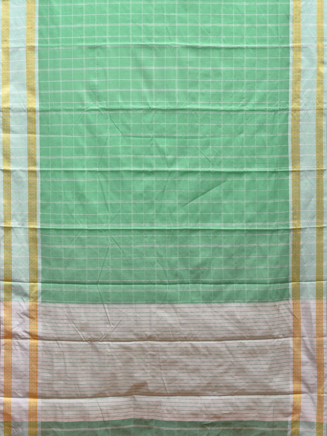 Turquoise and White Bamboo Cotton Saree with Big Checks Design No Blouse bc0533