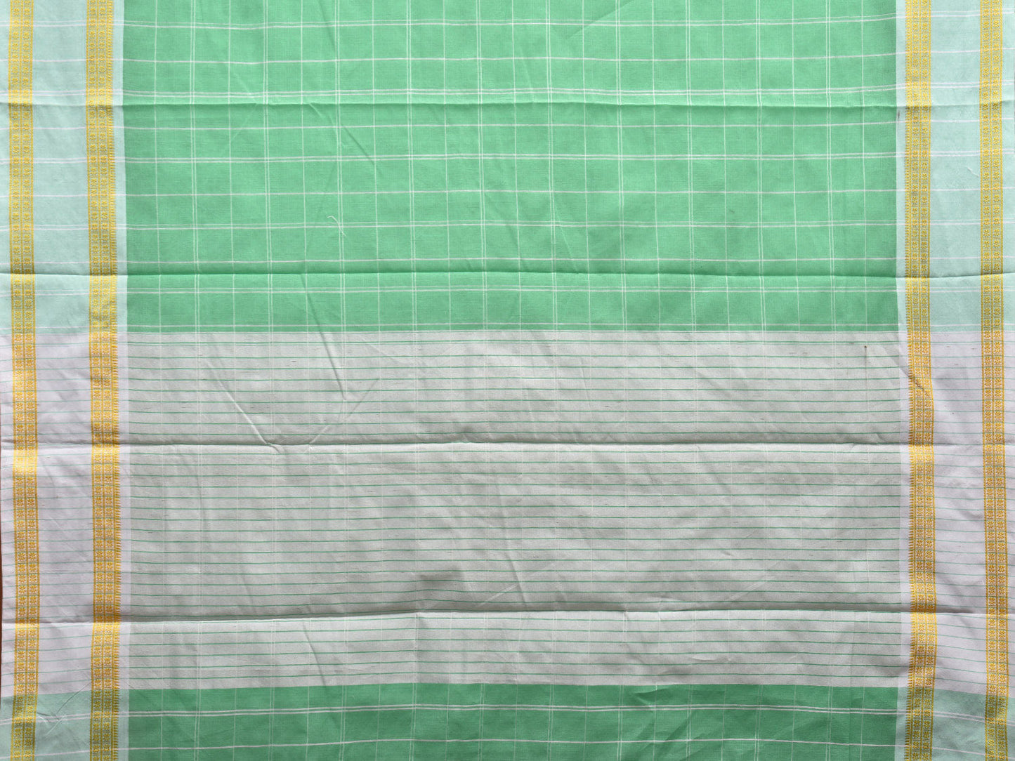 Turquoise and White Bamboo Cotton Saree with Big Checks Design No Blouse bc0533