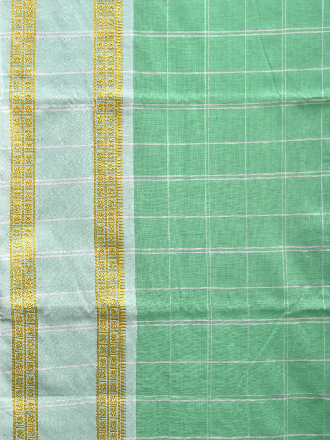 Turquoise and White Bamboo Cotton Saree with Big Checks Design No Blouse bc0533