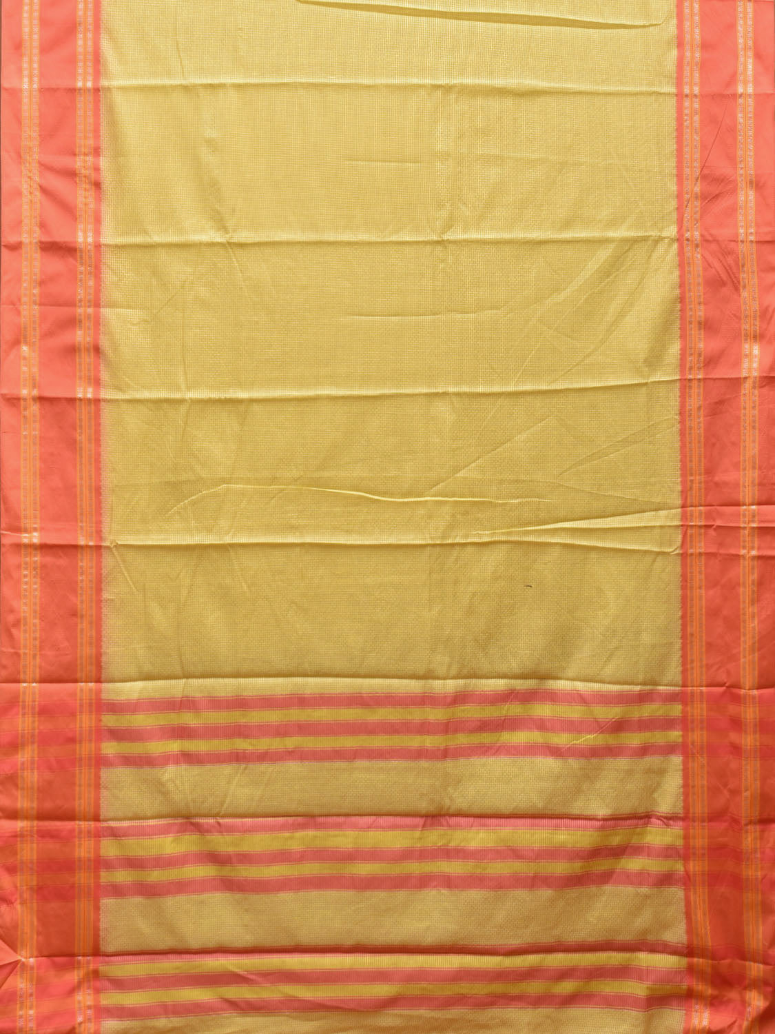Yellow and Peach Bamboo Cotton Saree with Small Checks Design No Blouse bc0537