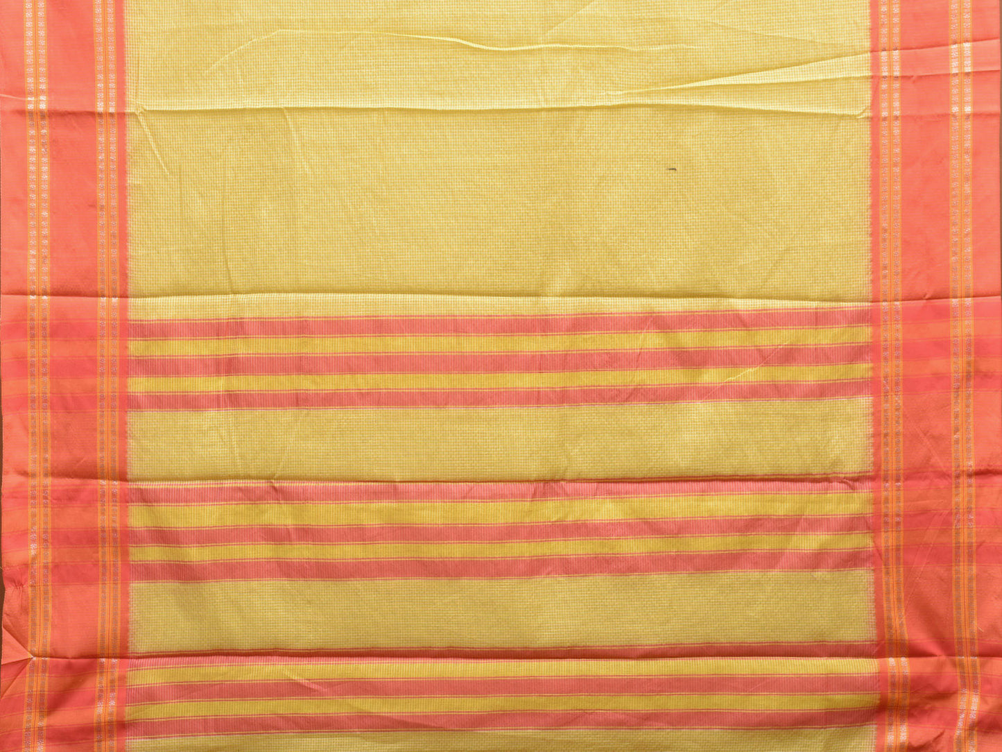 Yellow and Peach Bamboo Cotton Saree with Small Checks Design No Blouse bc0537