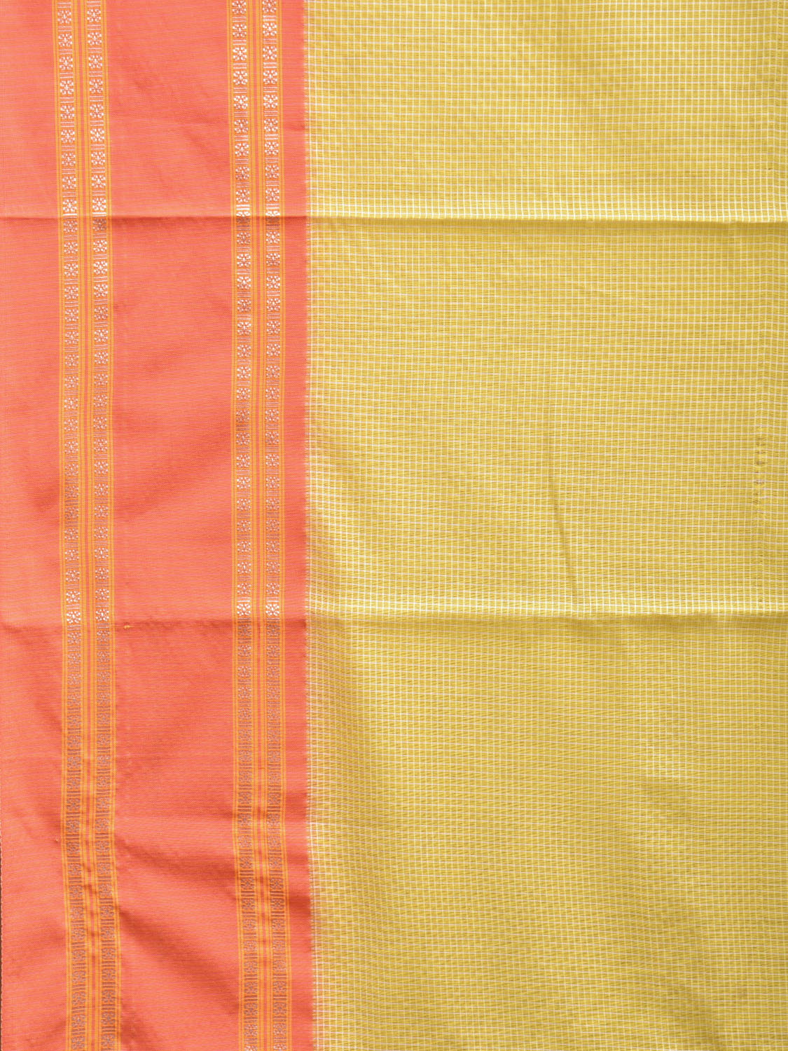 Yellow and Peach Bamboo Cotton Saree with Small Checks Design No Blouse bc0537