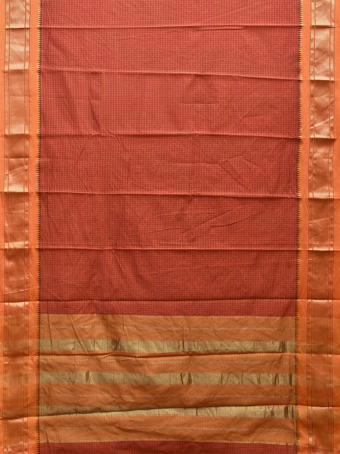 Rust and Mustard Bamboo Cotton Saree with Checks Design No Blouse bc0541
