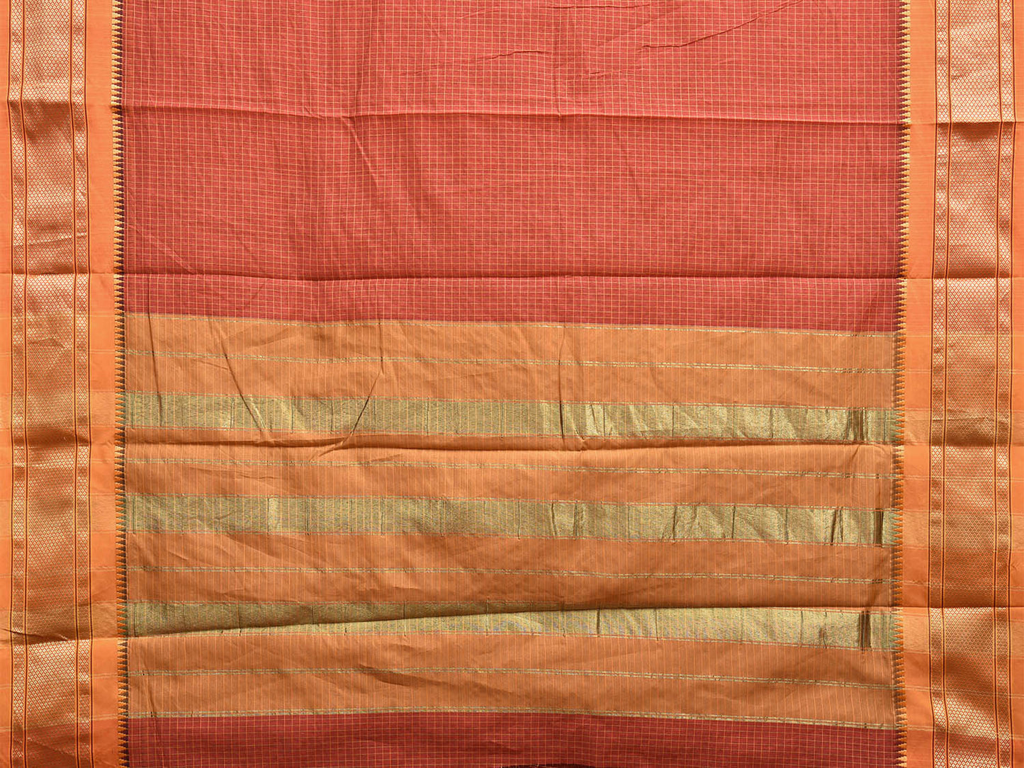 Rust and Mustard Bamboo Cotton Saree with Checks Design No Blouse bc0541