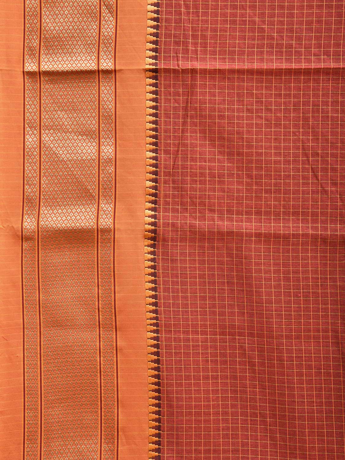 Rust and Mustard Bamboo Cotton Saree with Checks Design No Blouse bc0541