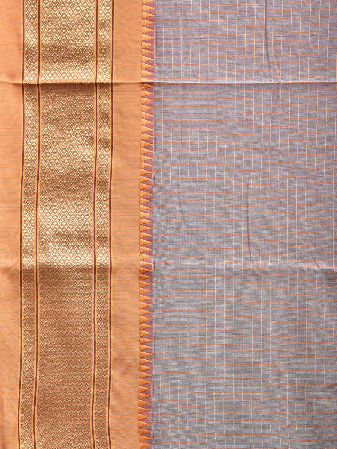 Light Grey and Mustard Bamboo Cotton Saree with Checks Design No Blouse bc0542