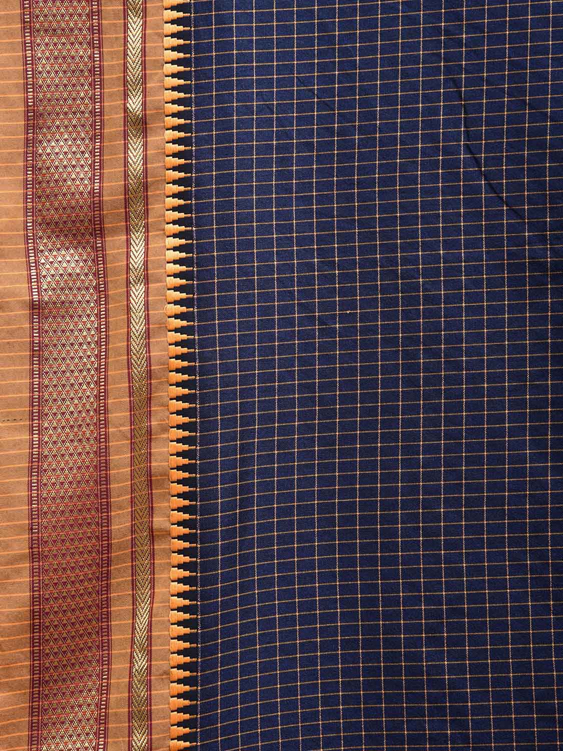 Navy and Mustard Bamboo Viscose Silk Saree with Checks Design No Blouse bc0543