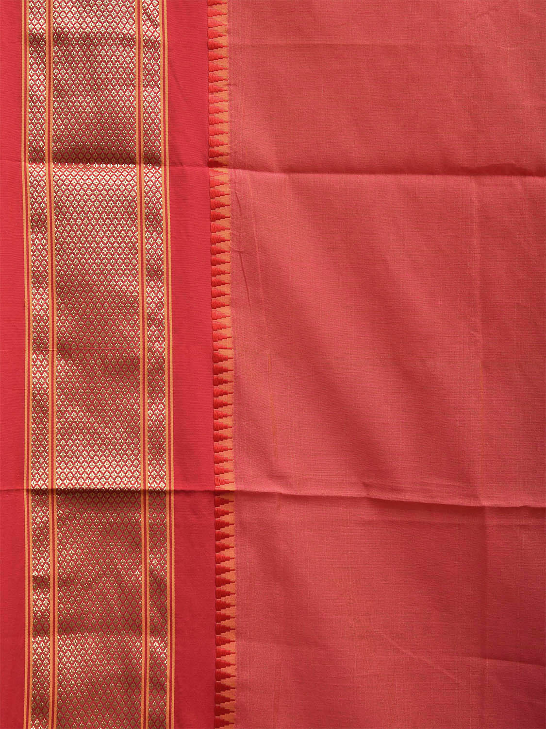 Peach and Pink Bamboo Cotton Plain Saree with Contrast Pallu Design No Blouse bc0545