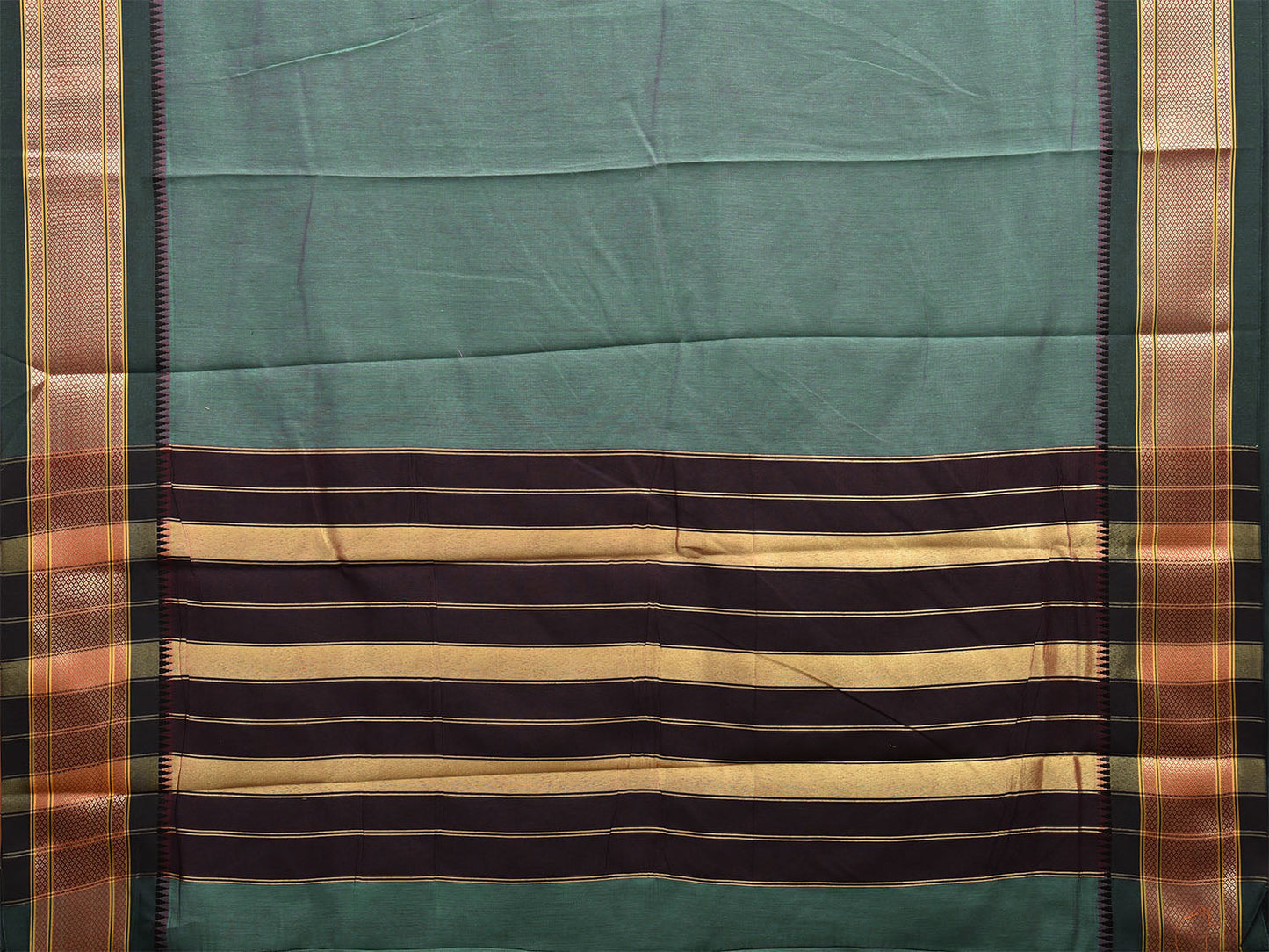 Teal and Black Bamboo Cotton Plain Saree with Contrast Pallu Design No Blouse bc0546