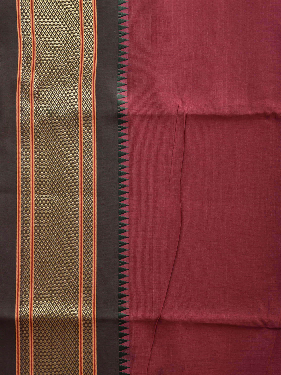 Maroon and Dark Green Bamboo Cotton Plain Saree with Contrast Pallu Design No Blouse bc0547