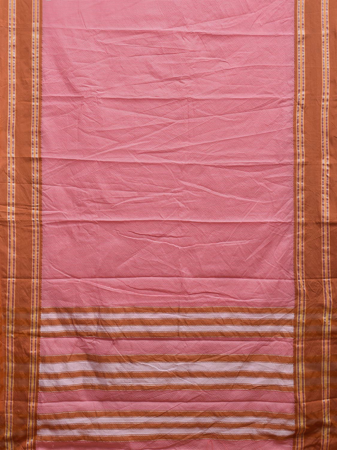 Baby Pink and Fawn Bamboo Cotton Saree with Small Checks Design No Blouse bc0692