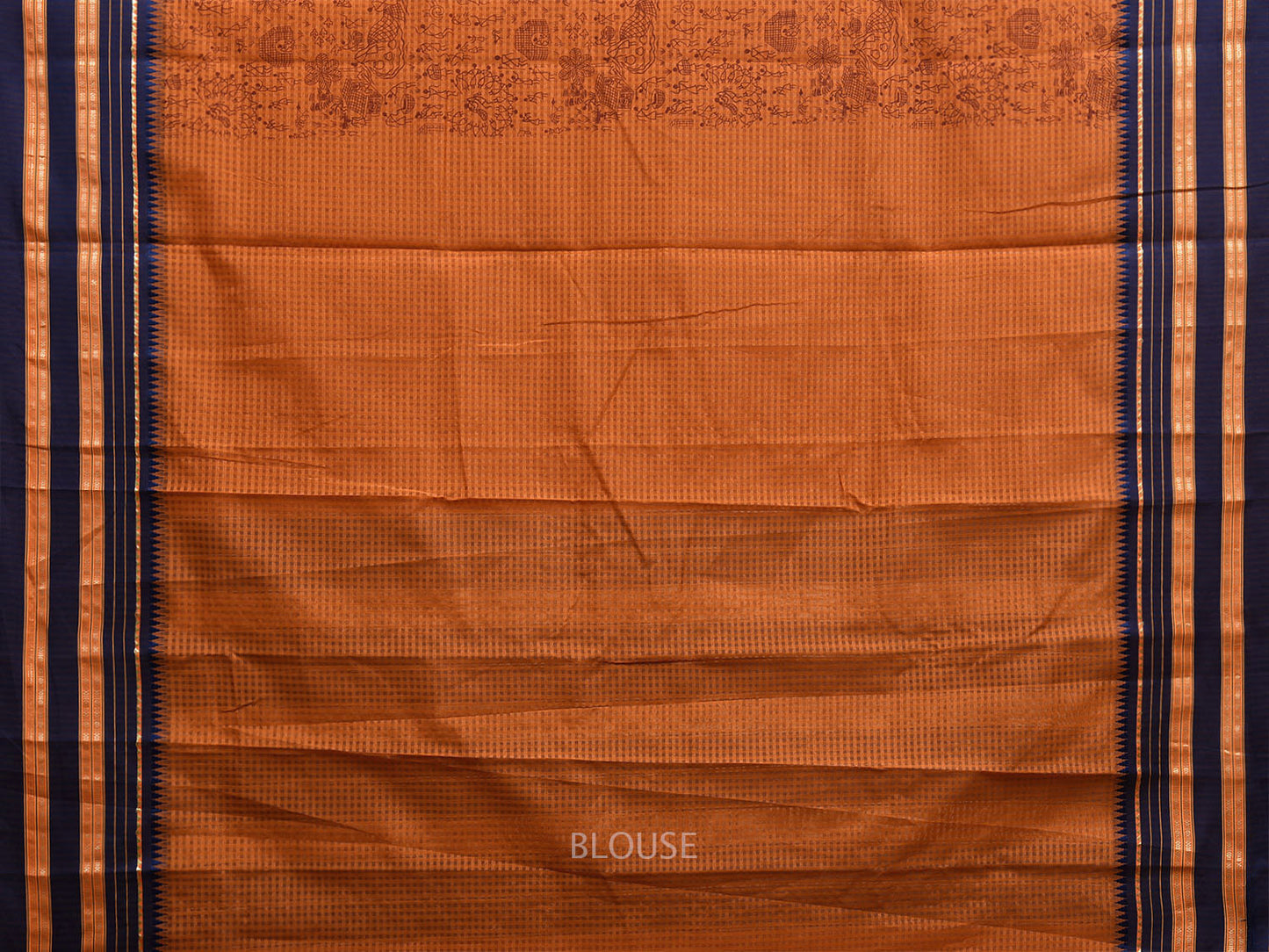 Orange and Dark Blue Bamboo Cotton Viscose Silk Saree with Digital Print Design bc0700