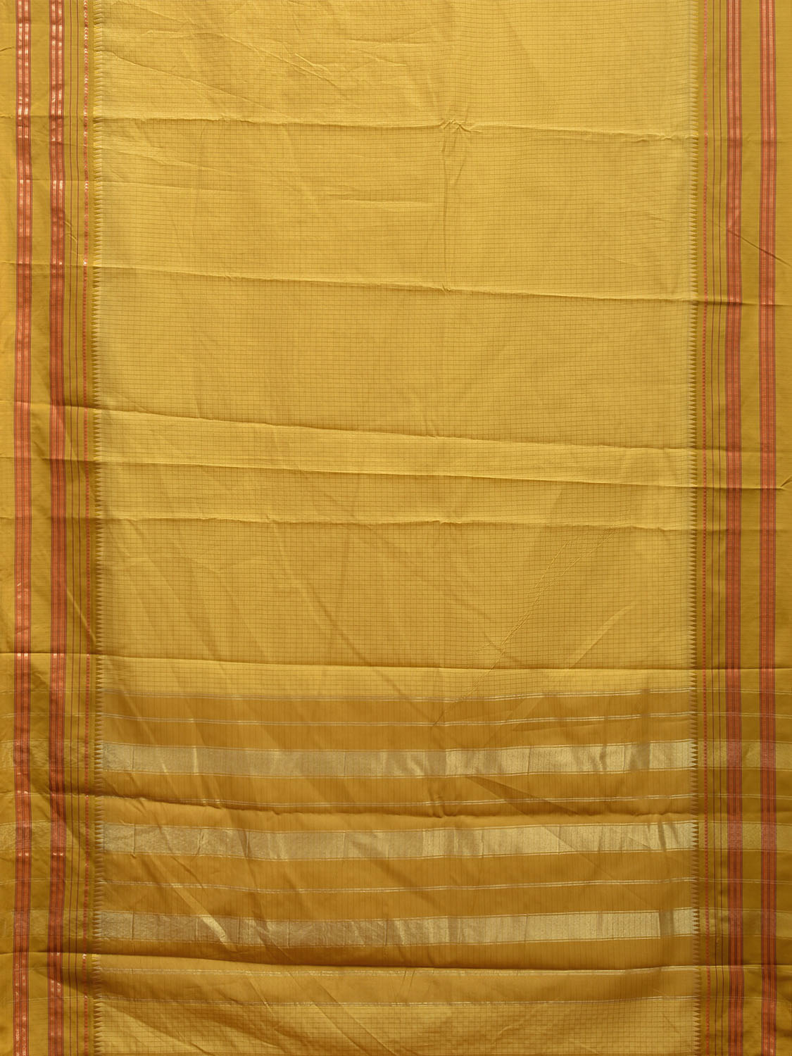 Yellow and Green Bamboo Cotton Saree Viscose Silk with Checks Design No Blouse bc0703