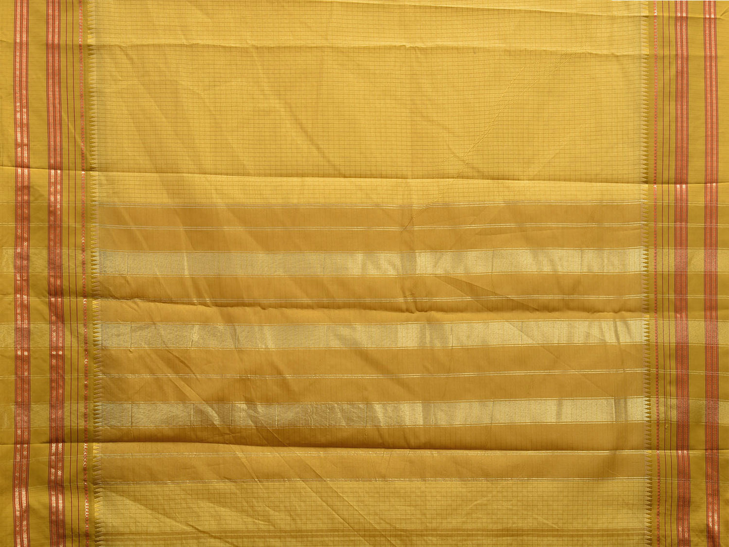 Yellow and Green Bamboo Cotton Saree Viscose Silk with Checks Design No Blouse bc0703