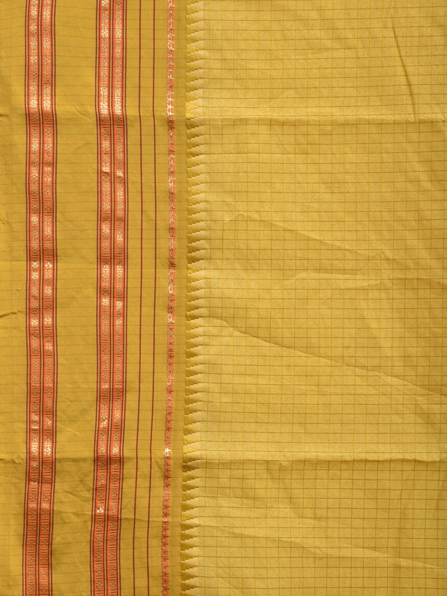 Yellow and Green Bamboo Cotton Saree Viscose Silk with Checks Design No Blouse bc0703