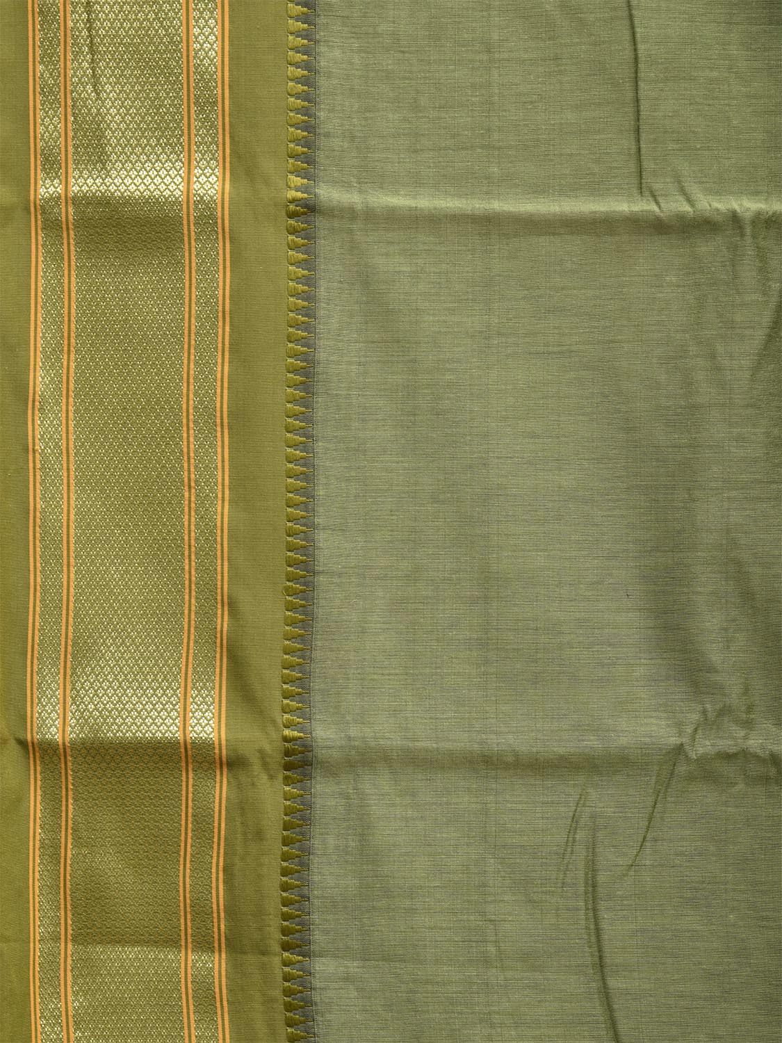 Sea Green and Olive Bamboo Cotton Plain Saree with Contrast Pallu Design No Blouse bc0704