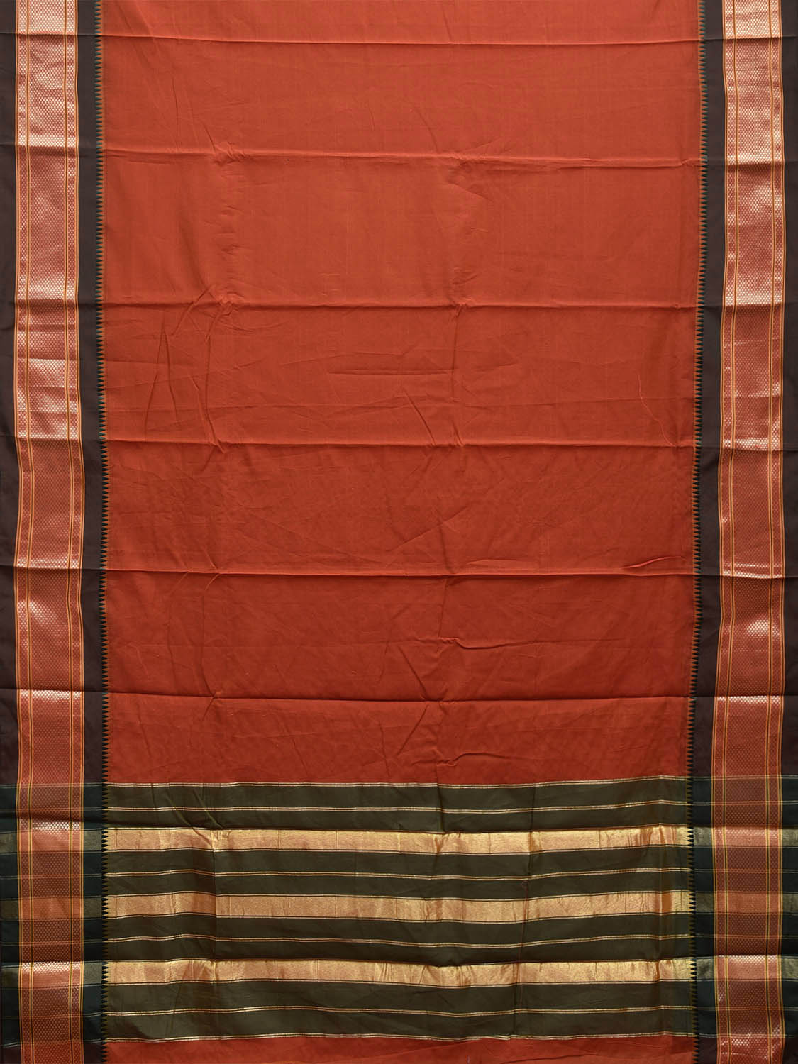 Rust and Green Bamboo Cotton Plain Saree with Contrast Pallu Design No Blouse bc0705