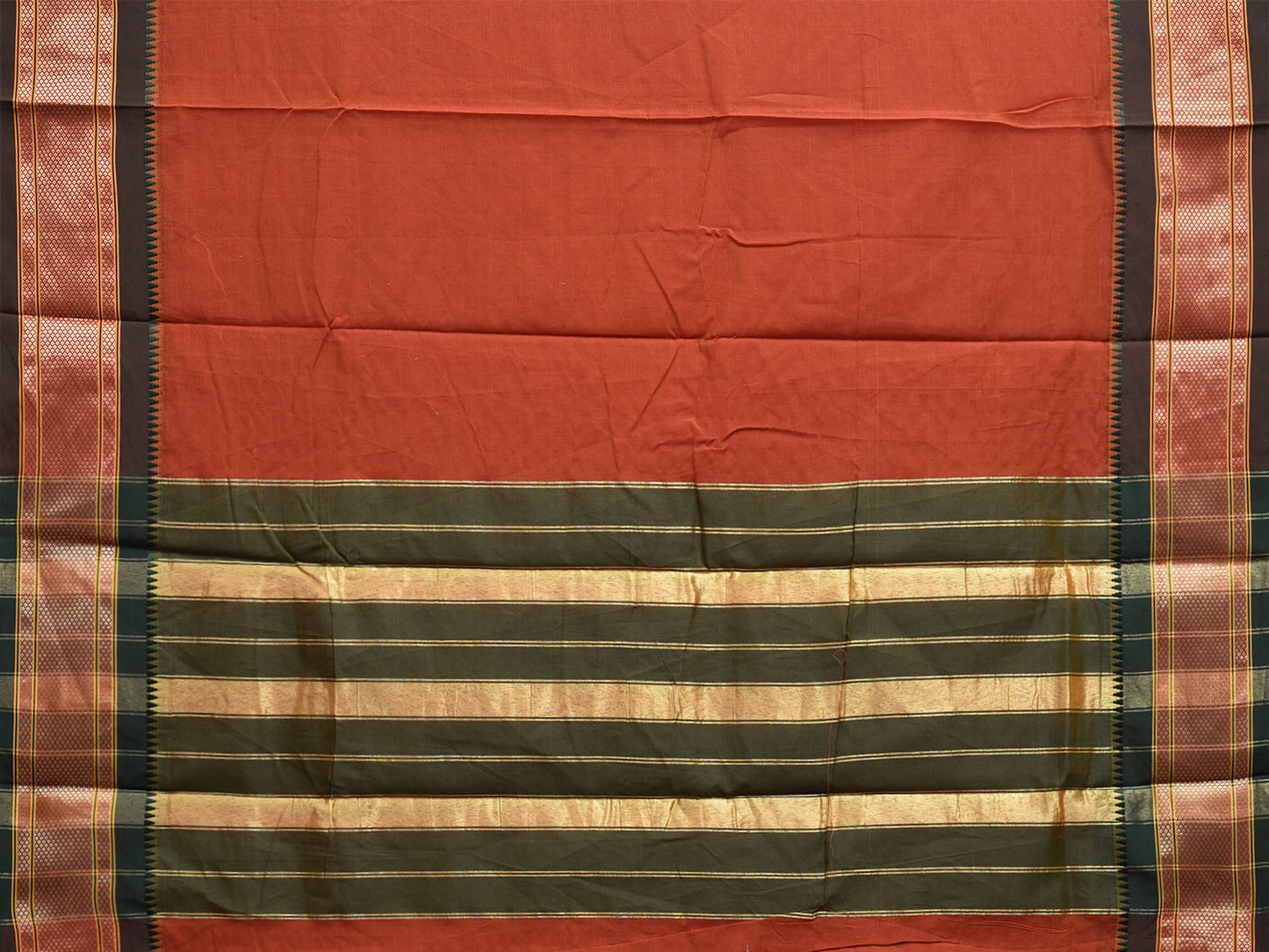 Rust and Green Bamboo Cotton Plain Saree with Contrast Pallu Design No Blouse bc0705