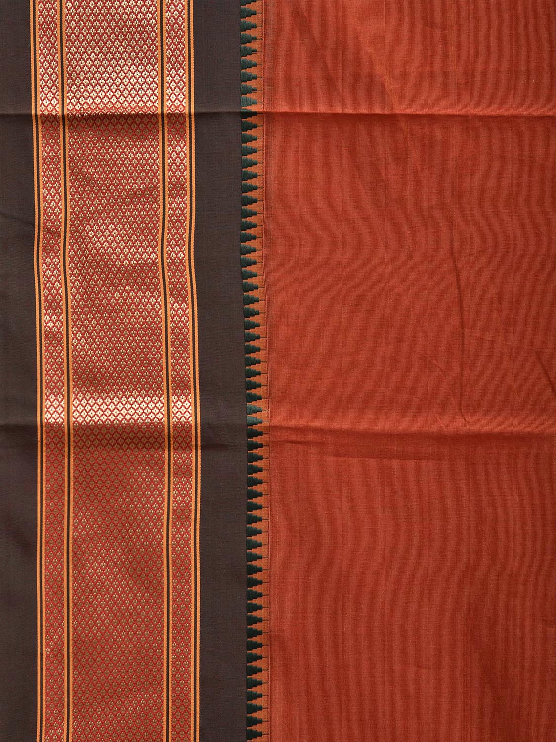 Rust and Green Bamboo Cotton Plain Saree with Contrast Pallu Design No Blouse bc0705