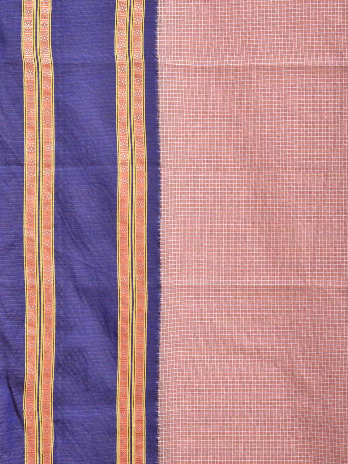 Cream and Dark Blue Bamboo Cotton Saree with Small Checks Design No Blouse bc0708