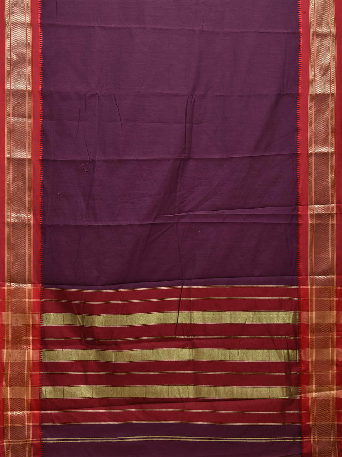 Wine and Red Bamboo Cotton Plain Saree with Contrast Pallu Design No Blouse bc0709