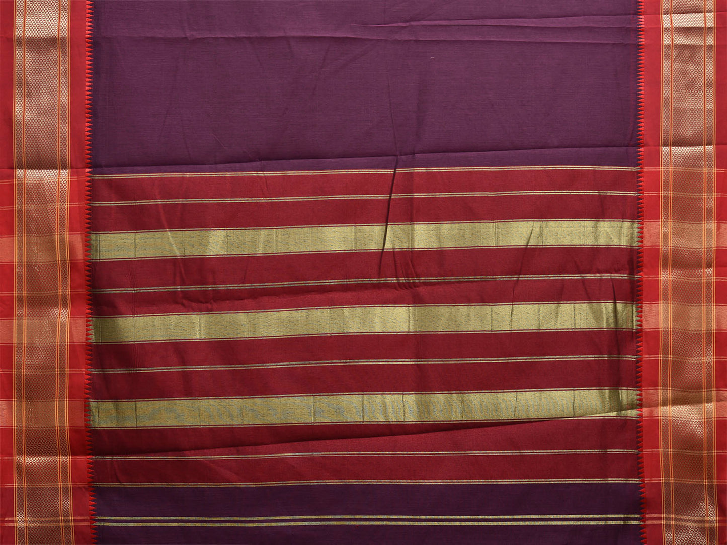 Wine and Red Bamboo Cotton Plain Saree with Contrast Pallu Design No Blouse bc0709